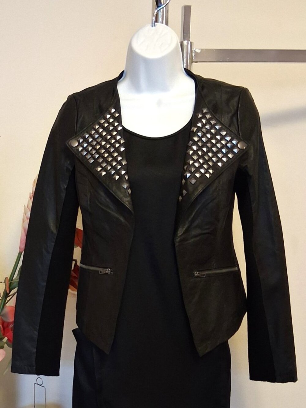 BLEND Women's Black 100% Genuine Leather Jacket Luxury Fall Winter Workwear XS